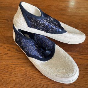 Custom Sequin Navy/White Saddle Shoe Canvas Sneakers M7/W9.